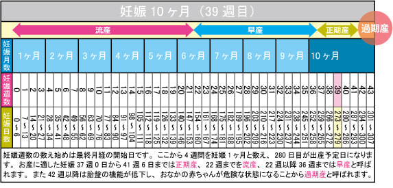 妊娠10ヶ月（39週目）カレンダー